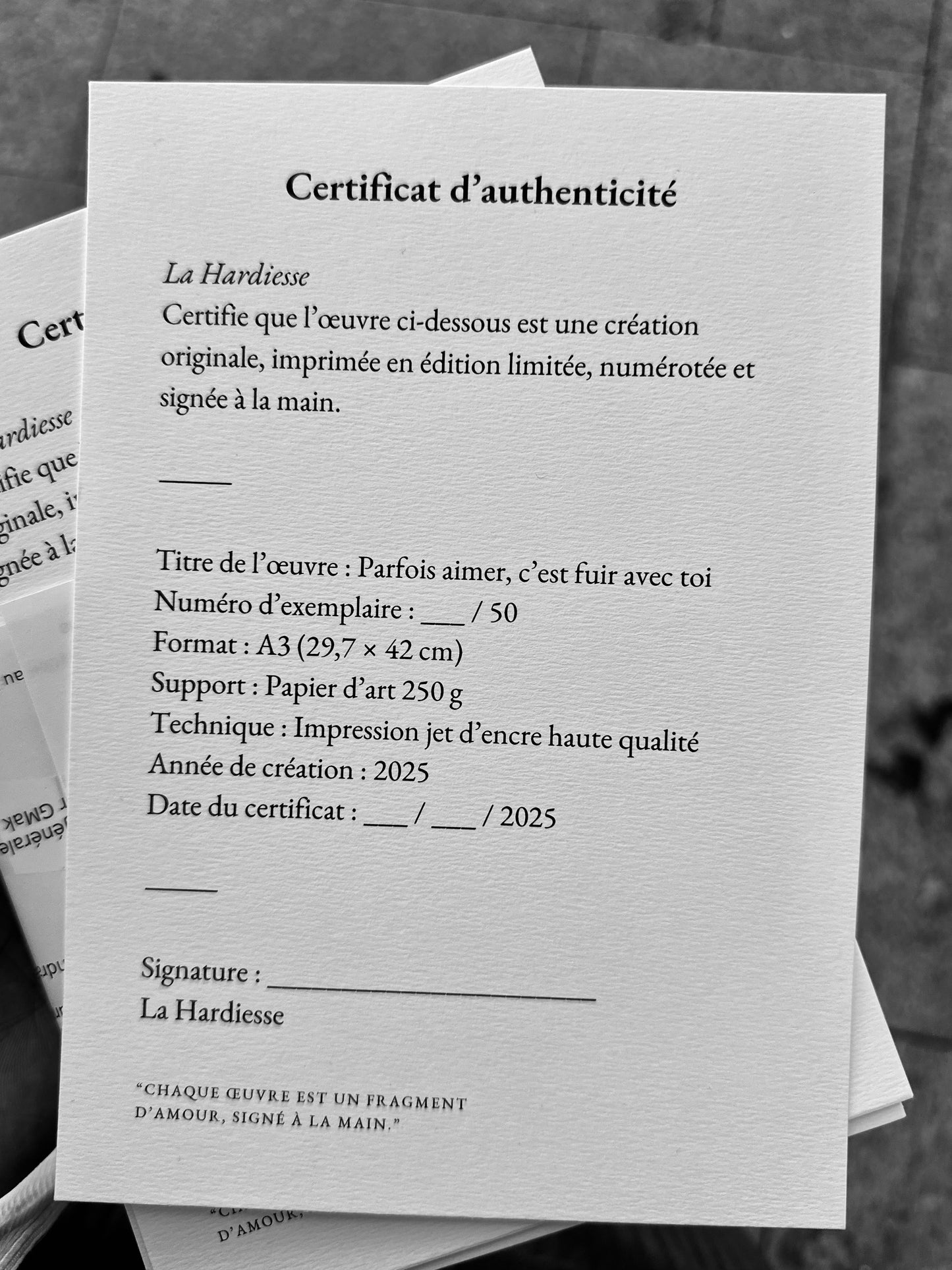 Affiche poétique “Parfois aimer, c’est fuir avec toi” – A3