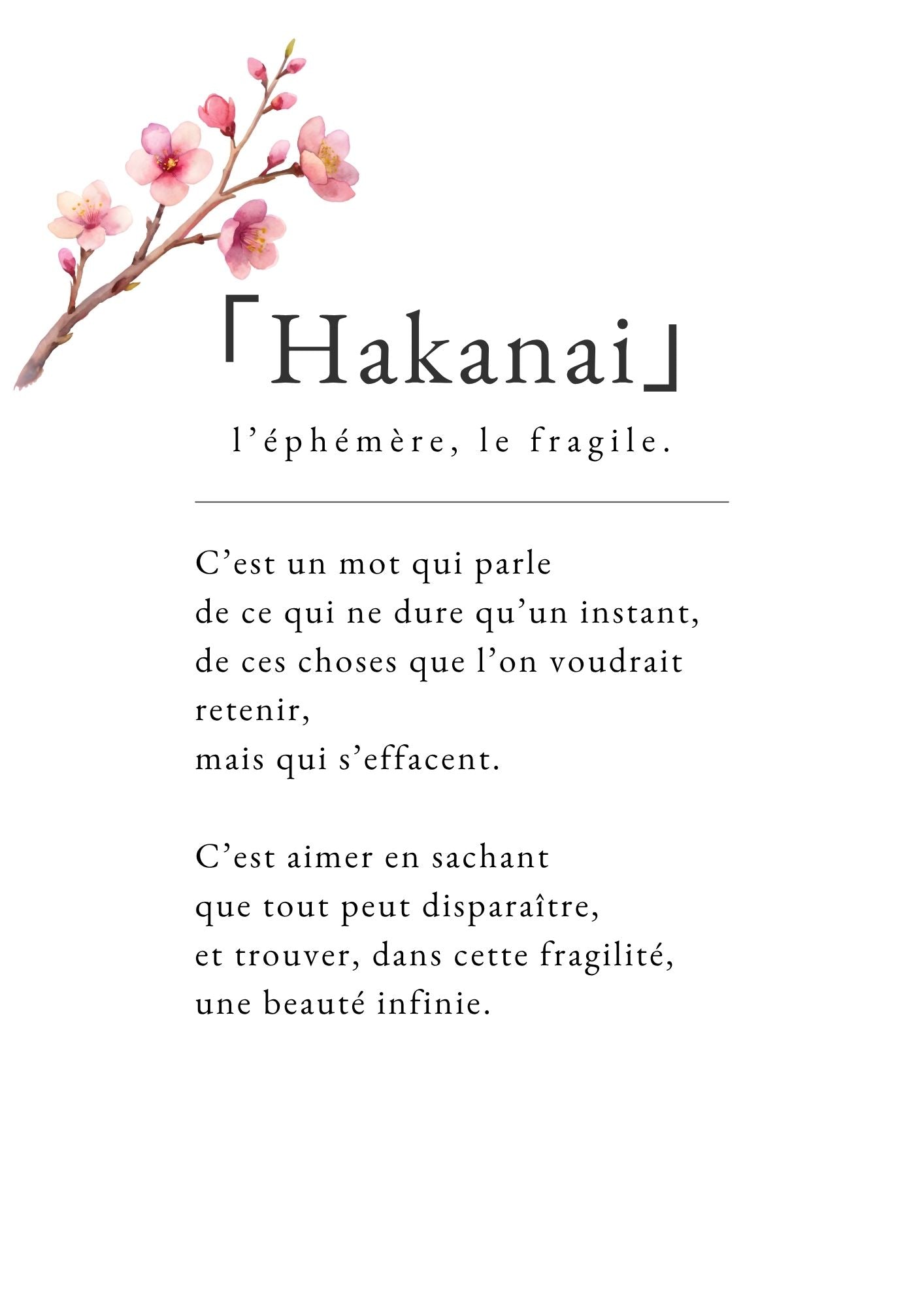 Affiche poétique Hakanai A4 édition limitée - éphémère japonais minimaliste