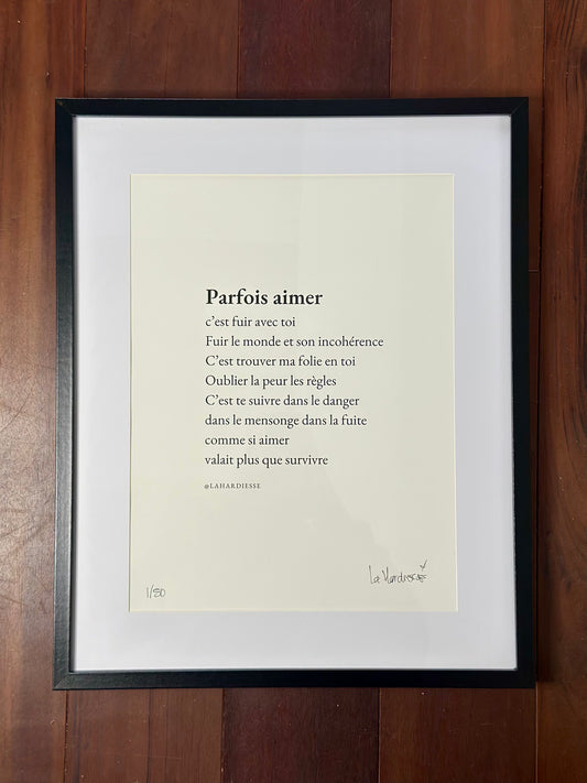 Affiche poétique “Parfois aimer, c’est fuir avec toi” – A3