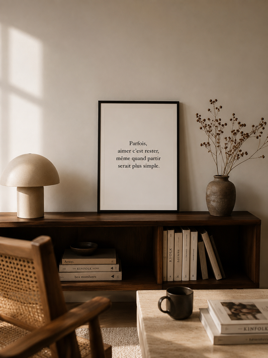 Parfois, aimer, c’est rester, même quand partir serait plus simple — Affiche poétique