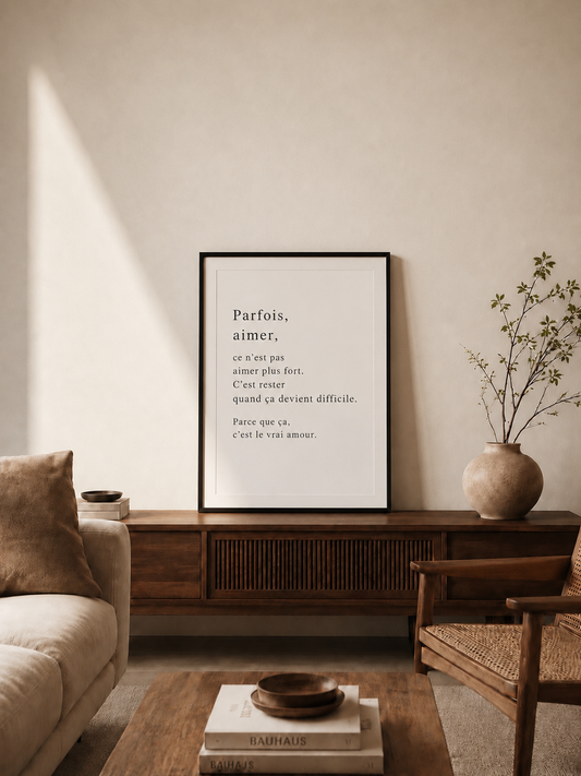 Parfois, aimer, ce n’est pas aimer plus fort — Affiche poétique