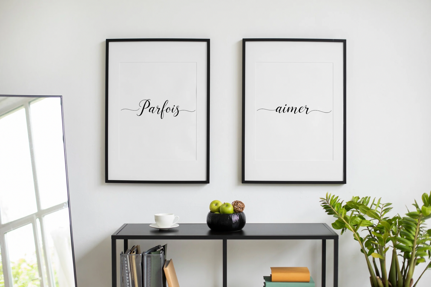 Duo d'affiches A3 Parfois et Aimer, design minimaliste noir sur blanc, édition limitée La Hardiesse