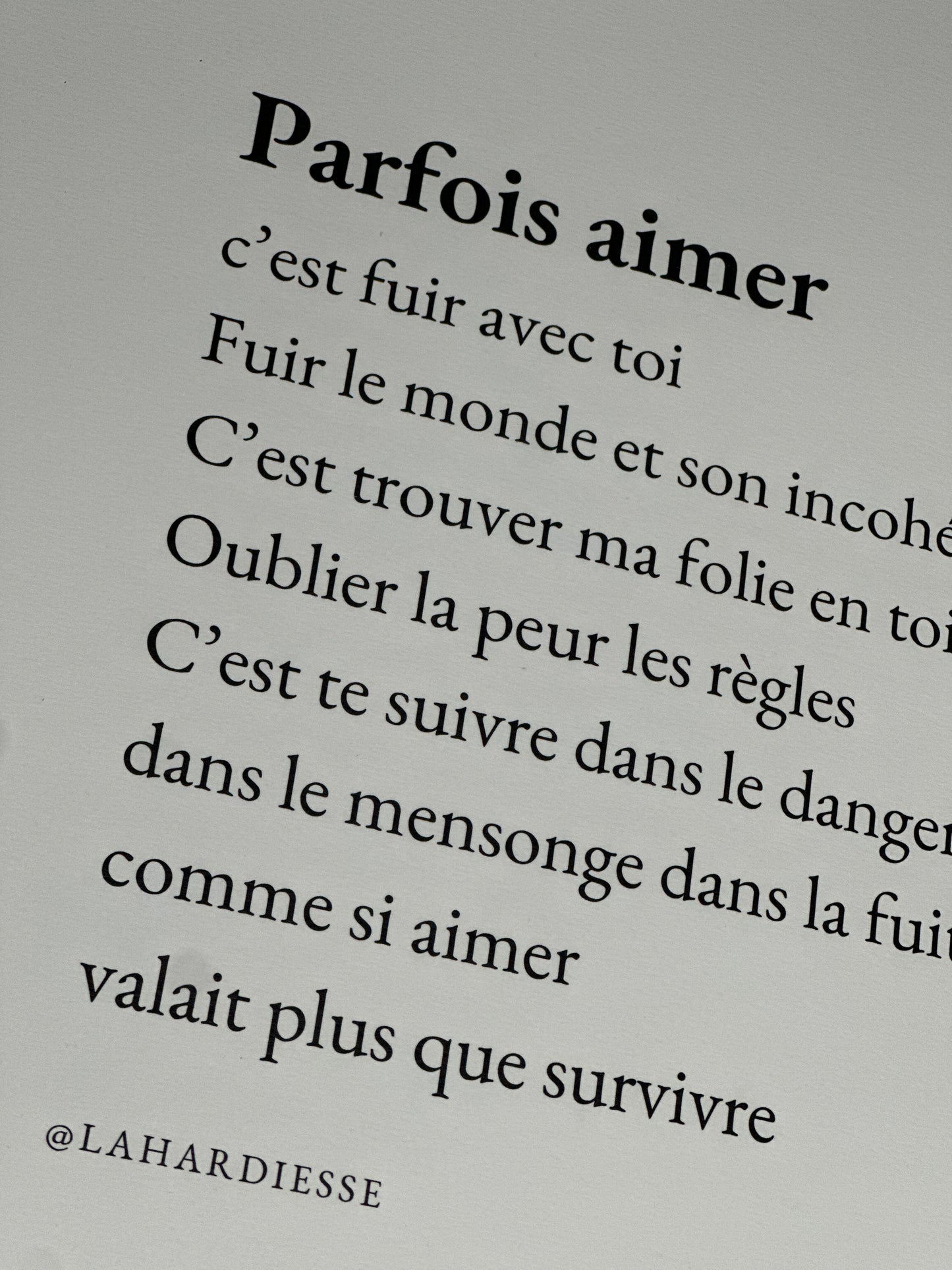Affiche poétique “Parfois aimer, c’est fuir avec toi” – A3