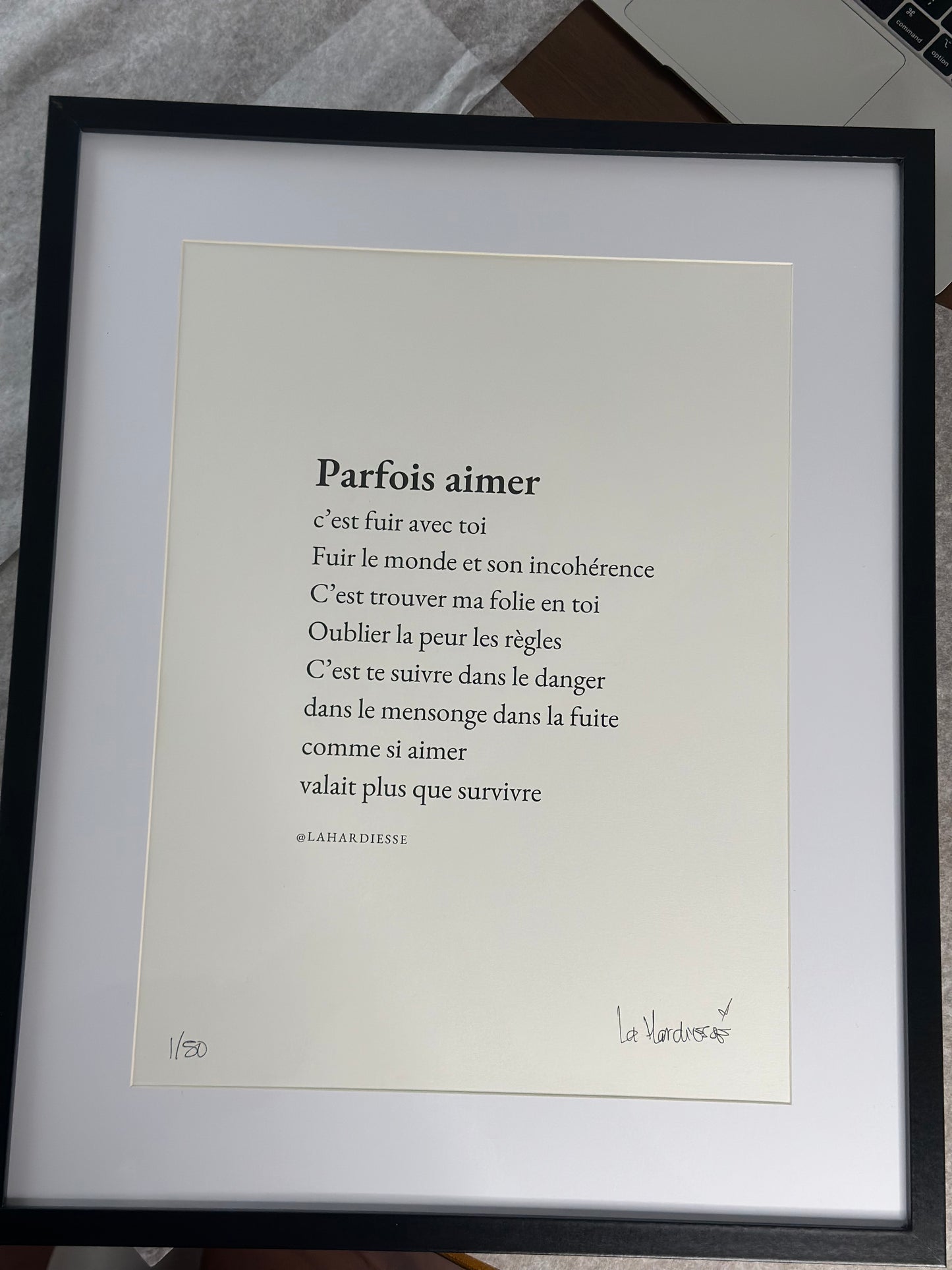 Affiche poétique “Parfois aimer, c’est fuir avec toi” – A3