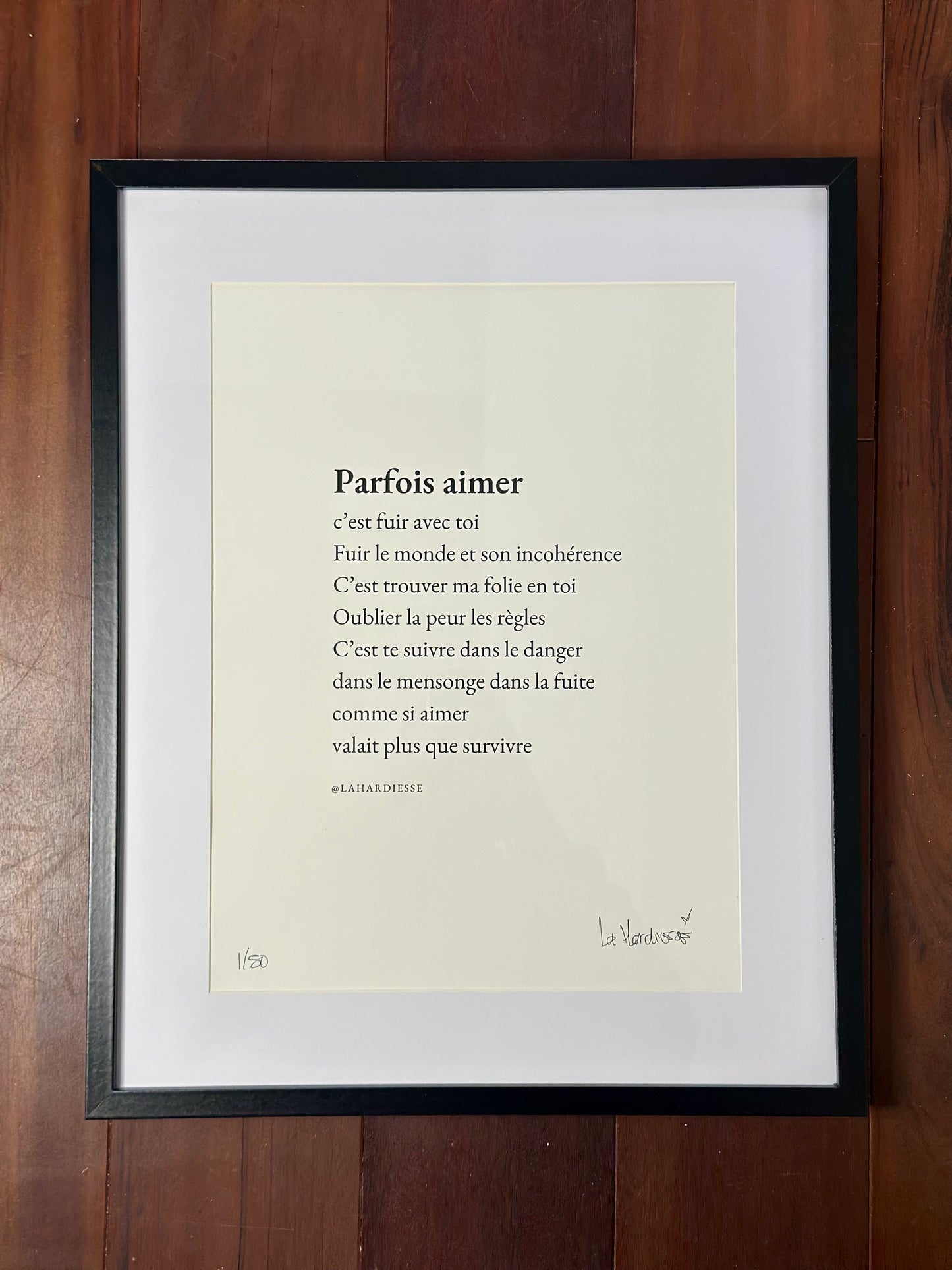 Affiche poétique “Parfois aimer, c’est fuir avec toi” – A3