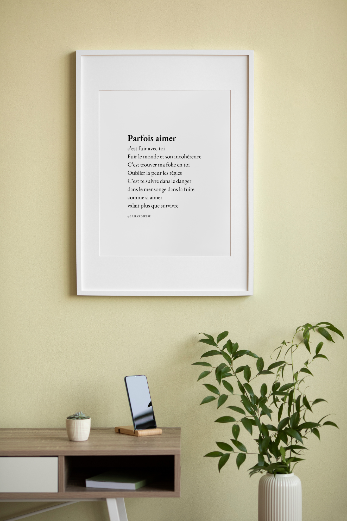 Affiche poétique Parfois aimer c'est fuir avec toi encadrée - édition limitée A3